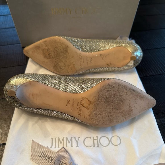 Jimmy Choo Romy 40mm Glitter Fabric in Champagne size 39.5 - Picture 11 of 11